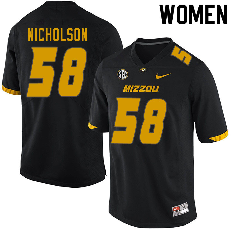 Women #58 Devin Nicholson Missouri Tigers College Football Jerseys Sale-Black - Click Image to Close